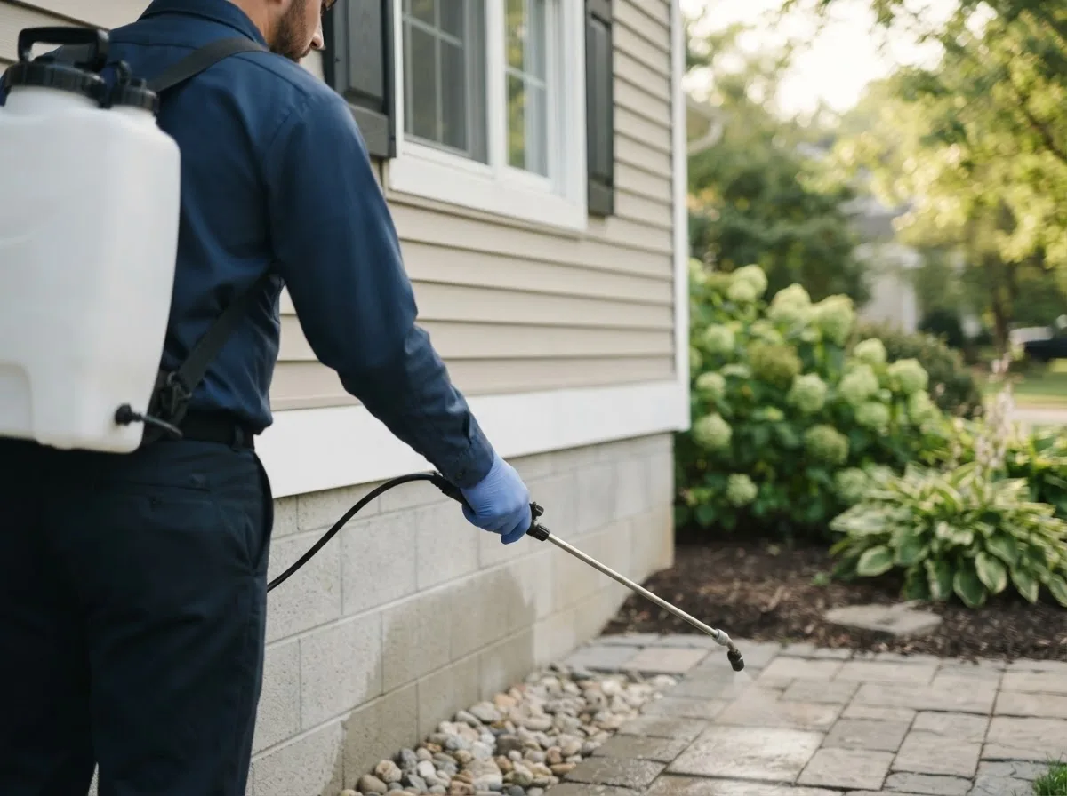 Pest control technician inspecting a home in Mountain Ranch, CA